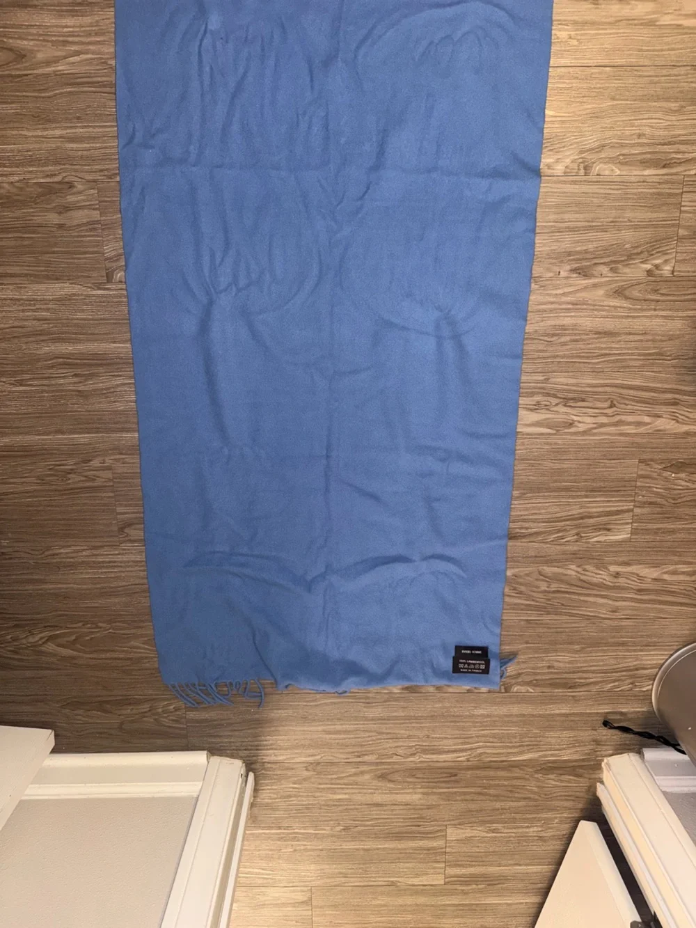 Rykiel Homme Large Rectangle 100% Wool Scarf Made in France Blue Fringe